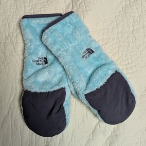 The North Face Light Blue and Grey Mittens